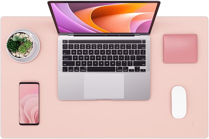 K KNODEL Small Desk Protector Mat, Leather Desk Pad (23.6"x13.8", Pink) | Non-Slip Desk Mat, Desk Pads and Blotters, Desktop Mat, Desk Protector and Cover, Office Computer, Laptop and Keyboard Mat