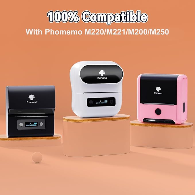 Phomemo Thermal Labels, Address Barcode Thermal Stickers for M220/M221/M200/M250 Label Printer Machine, 2.75"x1.57"(70x40mm),100 Labels/Roll, for Barcode/Address/Mailing/Logo,Black on White