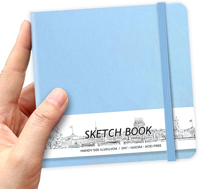 5" x 5" Hardcover Sketch Book,58 Sheets Small Mixed Media Pocket Sketch Pad | PU Cover,150 GSM Acid Free Artist Drawing Paper,Travel Journal Blank Notebook for Adults Sketching,Illustration.