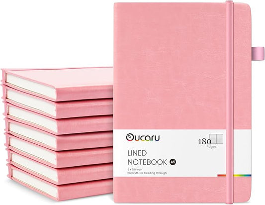Oucaru Lined Journal Notebook, 8 Pack, 180 Pages, A5 Journals for Writing, 100 GSM Thick Paper, Small Notebooks Daily Journal for Women Men Work, Business, School, Travel Supplies