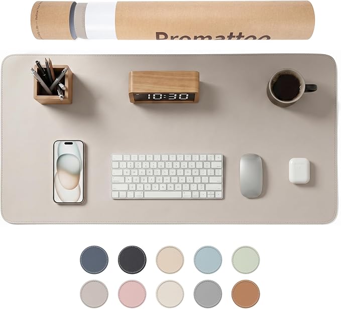 Large Desk Pad Non-Slip Desk Mat Protector for Keyboard Mouse Waterproof Vegan Leather Surface Faux Leather Laptop Mat Smooth Mouse Pad Premium Gift Tube Stone Gray 23.6" x 13.7"