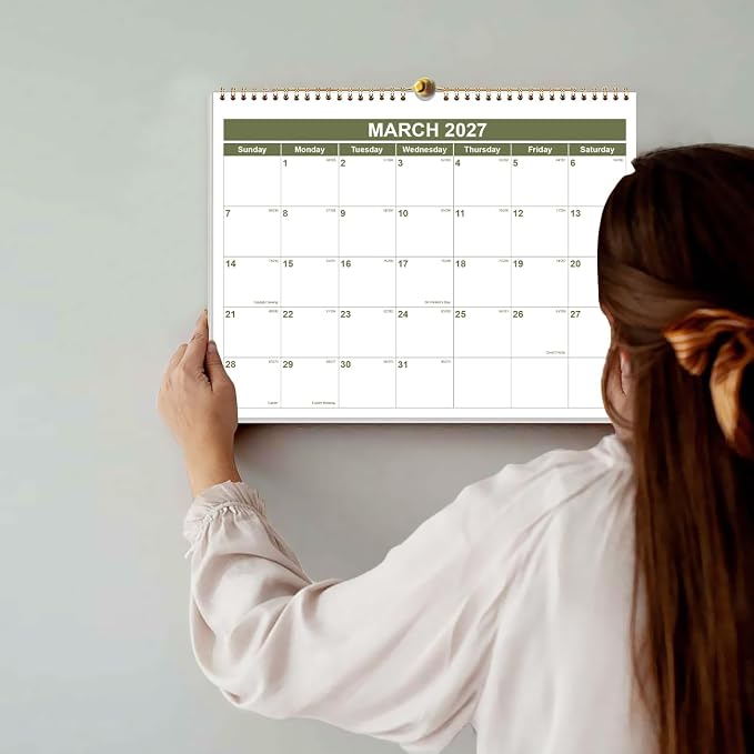 Calendar 2026-2027 - Wall Calendar 2026-2027 from July 2026 - December 2027, Spiral Binding Hanging Wall Calendar 2026 for Home/Office, 8.5" x 11", Green