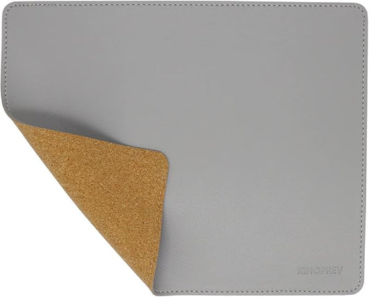 Leather Mouse Pad - Wood Mouse Pads with Stitched Edge,PU Non-Slip Mouse Mat,Double Side Mousepad,Waterproof Gaming Mouse Pad for Desk,Laptop,Office & Home,10.2" x 8.3",1 Pack (Light Gray)