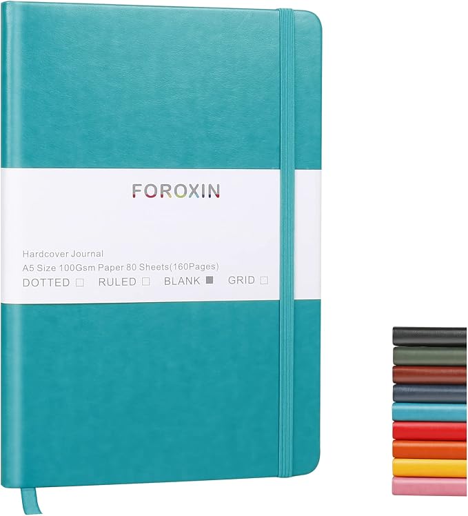Blank Journal Notebook, (Turquoise), 160 Pages, Medium 8.3x5.7 inches - 100 gsm Thick Paper, Hardcover