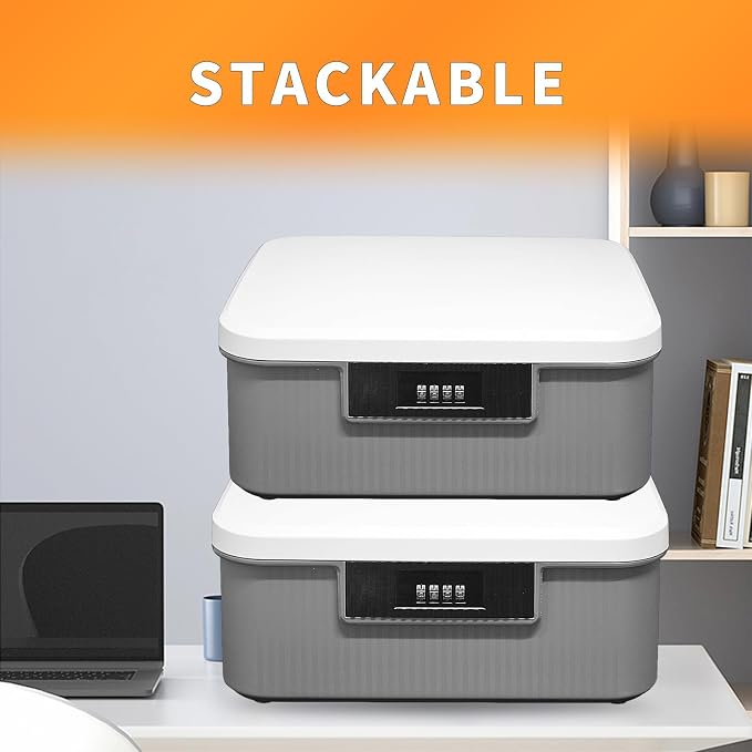 Saim Lockable Storage Box, 2.3 Gallon Heavy-Duty Plastic Storage Container Bin for Office, Home, Dorm Organizer for Documents, Valuables & Supplies, Item Organizer 9 Liter (Gray)