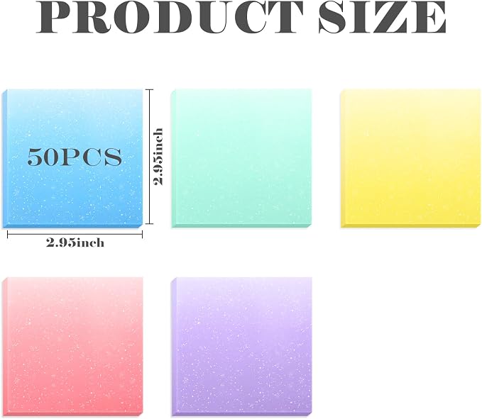 BAYTORY Glitter Transparent Sticky Notes, 250 Sheets 3 x 3 Clear Memo Pads | Gradient Color Waterproof Self-Stick Note, See Through Aesthetic Self-Adhesive Note for Bible Accessories