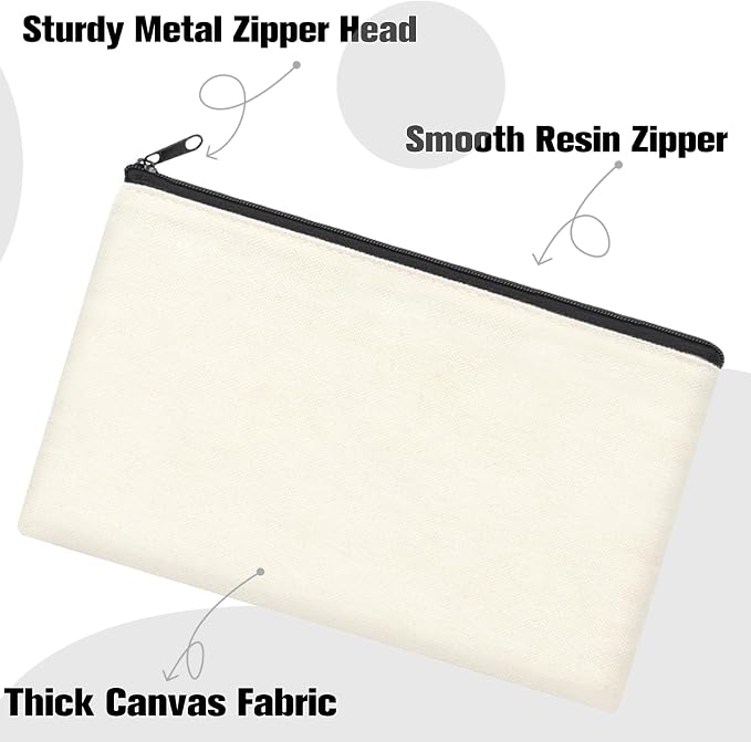 ZeeDix Canvas Zipper Pouch Bulk – 8.3 x 5 Inches Cotton Canvas Pouches with Zipper, Canvas Pencil Pouch, Makeup Bags Bulk for Travel Cosmetic Toiletry, Multipurpose Zipper Pouch for DIY Craft Storage