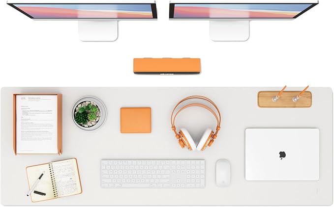 K KNODEL Extra Large Desk Mat, Leather Mouse Pad (47.2"x17", White) | Desk Pad, Keyboard Pad, Computer and Laptop Mat, Desktop Protector and Cover, Writing Pad and Blotter for Home Office