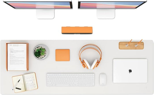 K KNODEL Extra Large Desk Mat, Leather Mouse Pad (47.2"x17", White) | Desk Pad, Keyboard Pad, Computer and Laptop Mat, Desktop Protector and Cover, Writing Pad and Blotter for Home Office