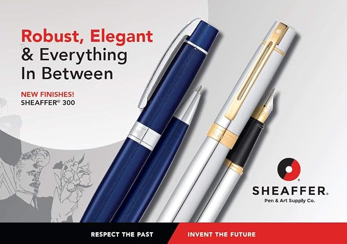 Sheaffer 300 Glossy Blue Lacquer Fountain Pen with Chrome-Plated Trim and Fine Nib