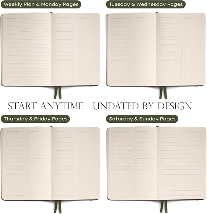 Anecdote Daily Planner w/ 2026-2027 Calendar | Start Anytime 26 Weeks Undated | 1 Page per Day | 8.5" x 5.2" | Hardcover To-Do List Organizer, Plan Your Success, Achieve Productivity Goals (Dutch Blue)