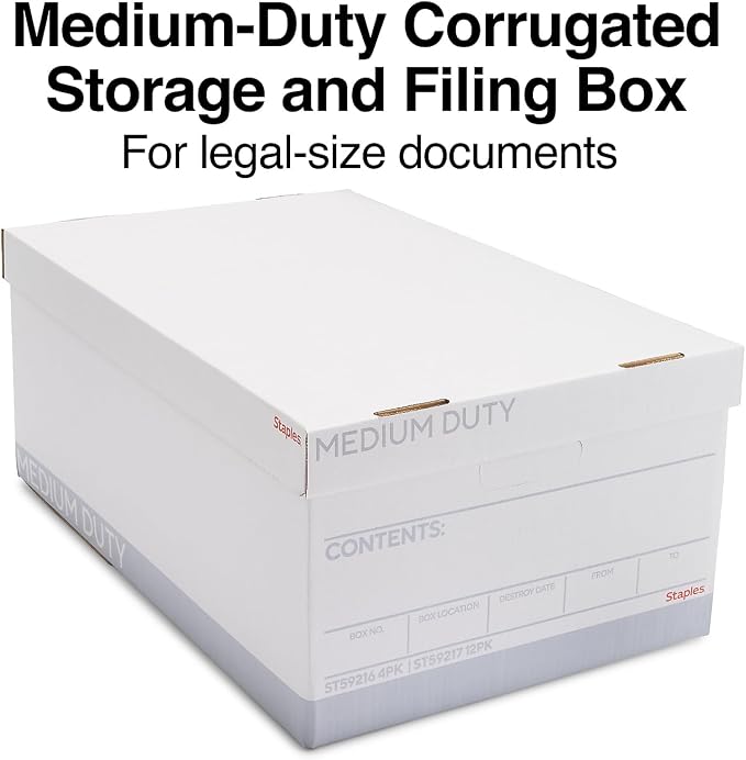 STAPLES Medium Duty File Box, Lift Off Lid, Legal, White/Gray, 12/Carton (TR59217)