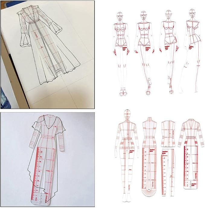 DYNWAVE 8 Pcs French Curve Template Ruler Set,Sewing Humanoid Patterns Design for Dressmaking, Tailoring, Fashion Designing