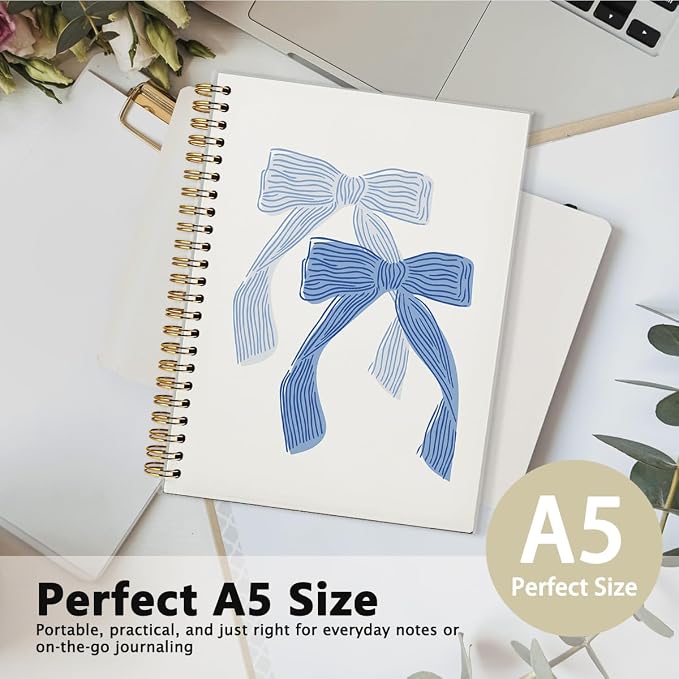Bow Notebook Journal, Retro Coquette Bowknot Bow Spiral Notebook, Coastal Granddaughter Aesthetic College Ruled Hardcover Spiral Notebook Journal for Work Notes Journaling 5.5x8.3