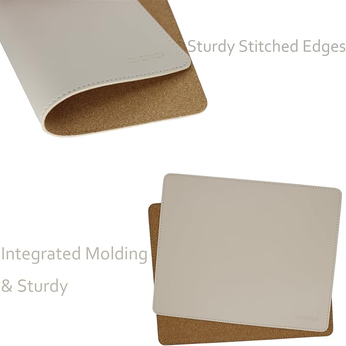 Leather Mouse Pad - Wood Mouse Pads with Stitched Edge,PU Non-Slip Mouse Mat,Double Side Mousepad,Waterproof Gaming Mouse Pad for Desk,Laptop,Office & Home,10.2" x 8.3",1 Pack (Beige)