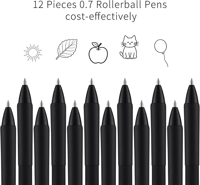 YISAN Black Gel Pens,12 Pack,0.7mm Fine Tip | Retractable,Fast Dry,Smooth Writing,71099