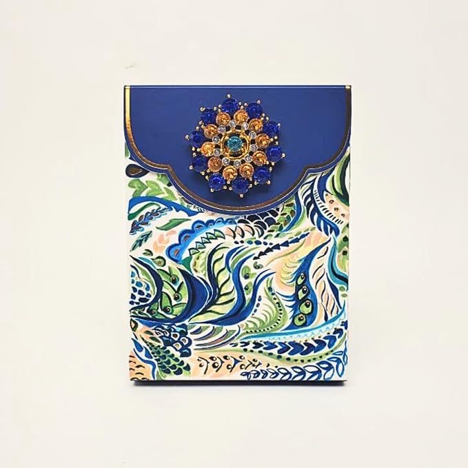 Punch Studio Flip-Top Notepad For Daily Notes or Notes on-the-go, with Magnetic Closure, Brooch Embellishment, Gold-Foil Accents & 75 Illustrated Sheets, 5" x 3.75" - Azure Peacock (59225)