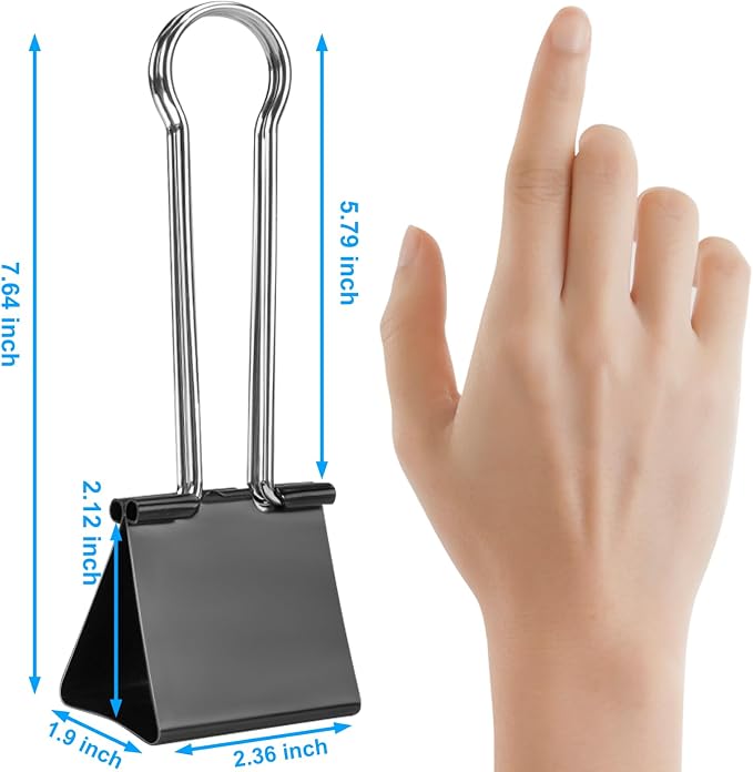 OWLKELA 2 Pack Binder Clips, 2.4 Inch, Black | Extra Jumbo Size, Large Paper Clamps,Ideal for Home, School and Office Supplies