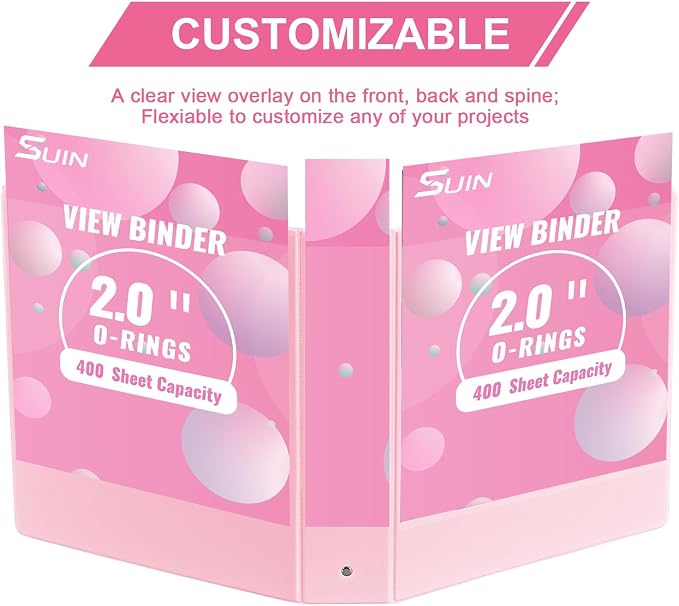 SUIN 2-Inch 3-Ring Binders with 2 Interior Pockets, Heavy Duty Clear View Presentation Binder Holds 425 Sheets Letter Size, Office School Home,6 Pack