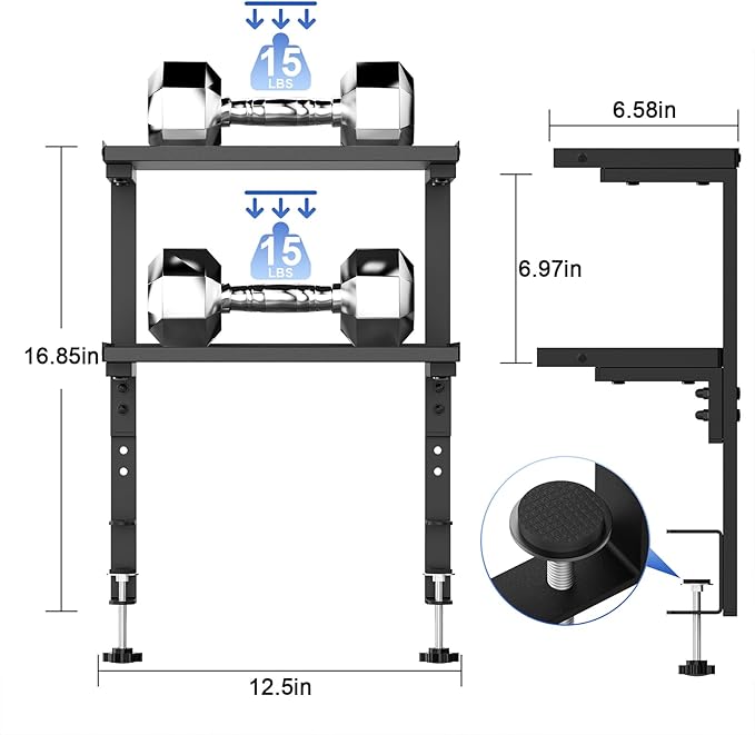 2-Tier Desk Shelf, Black | Desk Organization Expandable Clamp on Desk Shelf Desktop Accessories for Offices and Game Rooms