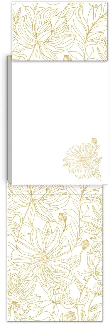 Punch Studio Flip-Top Notepad For Daily Notes or Notes on-the-go, with Magnetic Closure, Brooch Embellishment, Gold-Foil Accents & 75 Illustrated Sheets, 5" x 3.75" - White Dahlias (50440)
