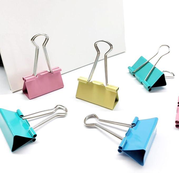 Ykimok Large Binder Clips, 1.6 inch, 24 Pack, Colored Binder Clips, Paper Clamps Large Size for Office Supplies, 4 Vibrant Colors