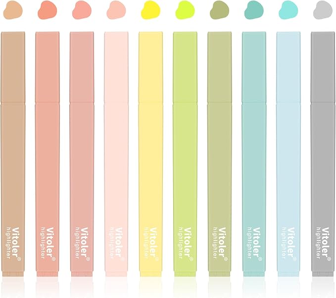 Vitoler Bible Highlighters,Aesthetic No Bleed Dry Fast,Chisel Tip,10Pcs | Assorted Color,Cute Pastel,high quality for bible study,books,journal,writing,school office