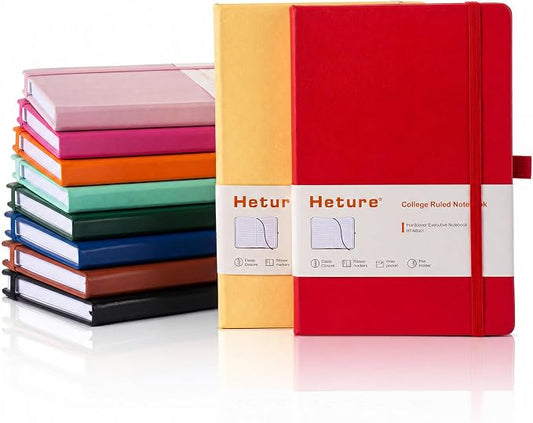 Heture Hardcover Journal Notebooks, A5 Lined Notebook for Writing and Work, 160 Pages 100 GSM Thick Paper, Ruled Notebooks Bulk with Elastic Closure, Hardcover Notebook for Work, School, Travel, Note Taking (Assorted Colors, 10 Pack)