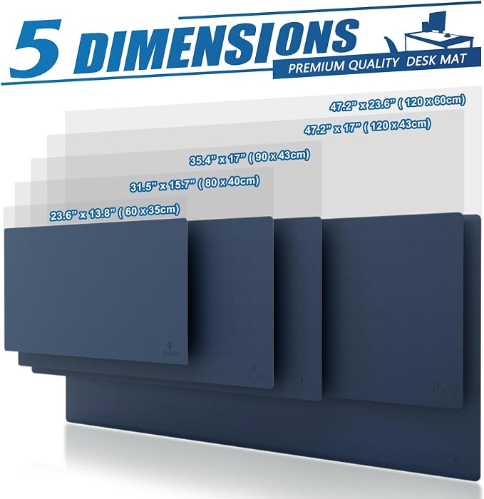 K KNODEL Small Office Desk Mat, Leather Mouse Pad (23.6"x13.8", Dark Blue) | Desk Pad, Keyboard Pad, Computer and Laptop Mat, Desktop Protector and Cover, Writing Pad and Blotter for Home Office
