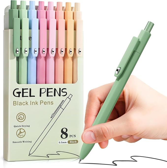 Vitoler Cute Gel Pens, 8 Pack 0.5mm Fine Point Pens with Fidget Quick Dry | For Women, For Teachers, For Nurses, Smooth Writing, Liquid Ink, For Badge, Black ink, Felt Tip, Medium Point, For Journaling