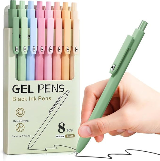 Vitoler Cute Gel Pens, 8 Pack 0.5mm Fine Point Pens with Fidget Quick Dry | For Women, For Teachers, For Nurses, Smooth Writing, Liquid Ink, For Badge, Black ink, Felt Tip, Medium Point, For Journaling