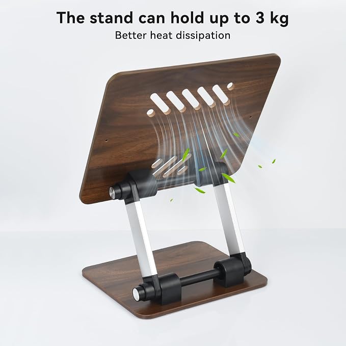 aceyoon Walnut Wood Laptop Stand 180° Adjustable Retro Style Foldable Notebook Riser Heat Dissipation Vintage Desktop Book Stands Natural Grain Laptop Bracket Compatible with 10-15.6” Laptops