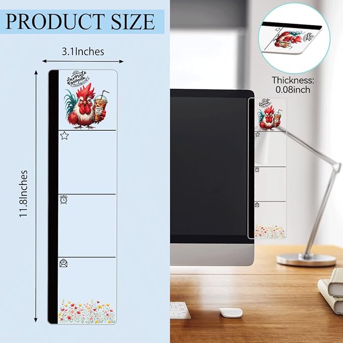 Monitor Memo Board Acrylic Sticky Note Holder Funny Rooster Coffee Office Desk Decor with 100 Self Stick Note Pads Wake Up Call Quote
