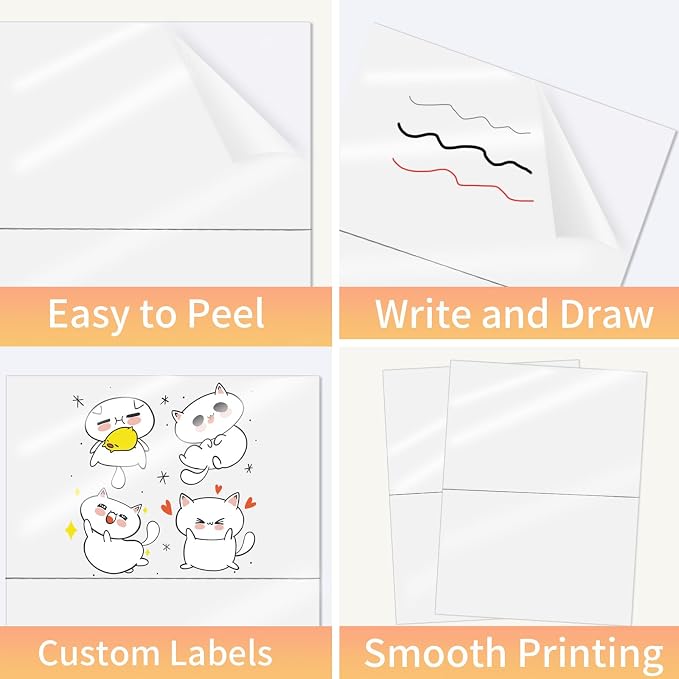 Clear Half-Sheet Printable Shipping Labels- 5 1/2 x 8 1/2- Clear Mailing Labels- Laser/Inkjet Compatible - 40/Pack