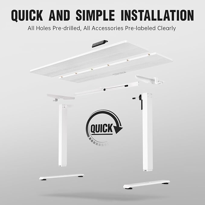 Veken 63×27.6 Inch Large Electric Standing Desk, Gaming Table, White | Height Adjustable Sit Stand Up Computer Tables for Home Office, Study , Writing, Suit students, employees and group work