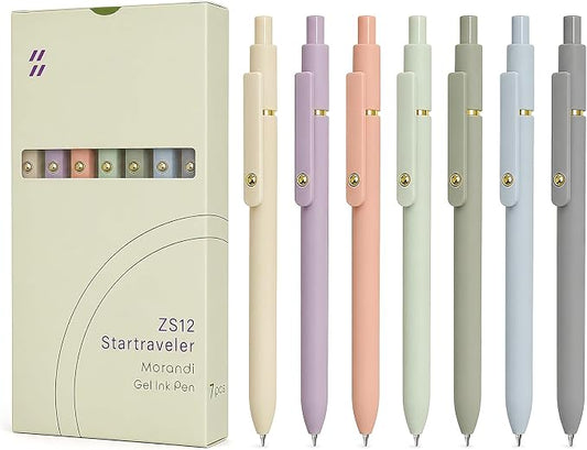 FIOVER Gel Pens, 7pcs 0.5mm Quick Dry Black Ink Fine Point Smooth Writing Pens High-End Series Ballpoint for Office School Supplies (7Pcs Morandi)