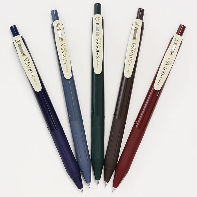 Zebra Pen SARASA Clip Retractable Gel Pen, Assorted Vintage Dark Ink, 5-Pk
