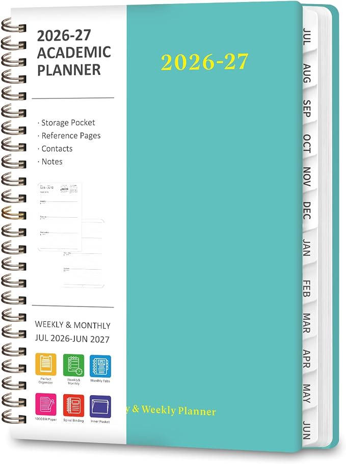 Planner 2026-2027, Weekly and Monthly Academic Year Calendar Planner, July 2026 - June 2027, Daily Agenda Book for Office School Supplies, A5(6.3'' x 8.5'')