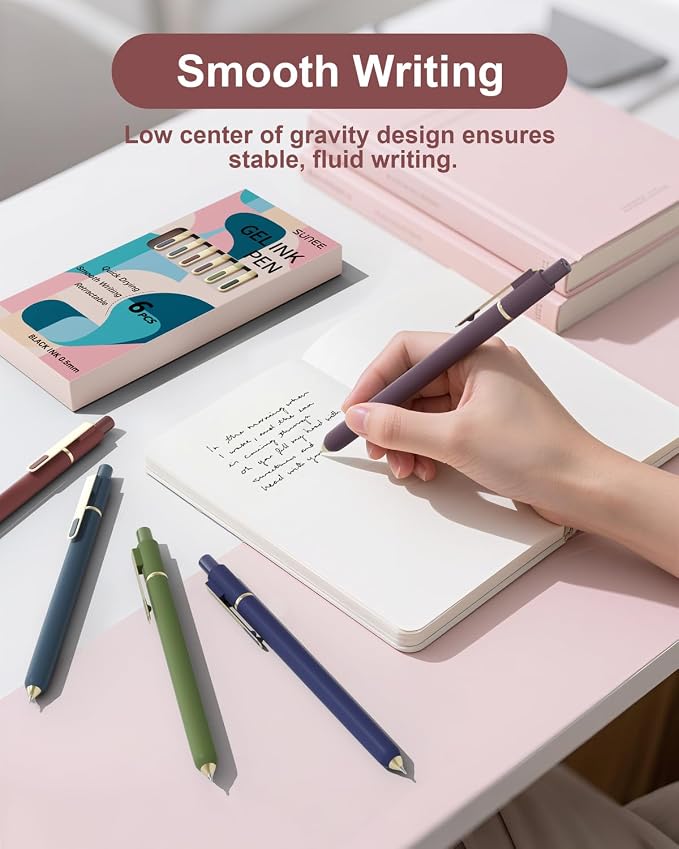SUNEE Gel Pens, 6 Pack 0.5mm Pens Fine Point Smooth Writing Pens with Quick-Dry Black Ink, Cute Aesthetic School Office Note-Taking Pens for Journaling - Vintage