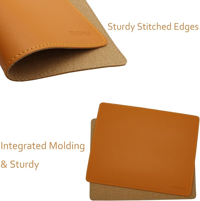 Leather Mouse Pad - Wood Mouse Pads with Stitched Edge,PU Non-Slip Mouse Mat,Double Side Mousepad,Waterproof Gaming Mouse Pad for Desk,Laptop,Office & Home,10.2" x 8.3",1 Pack (Orange)