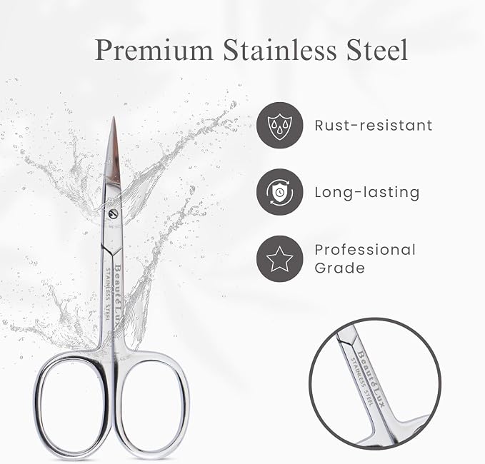 Professional Curved Grooming Scissors – Stainless Steel Precision Scissors for Eyebrow & Cuticle Care (Cuticle - Curved, 3.5'' Inches)