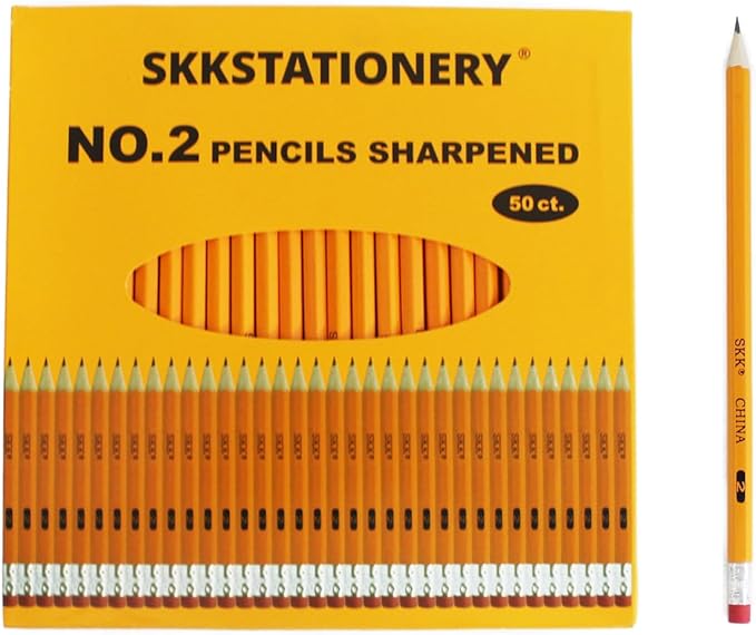 SKKSTATIONERY 50 Count Pre-sharpened #2 Pencils with Erasers – Small Pack HB Lead Pencil for Home, Office & Back to School – No.2 Pencils, 50/Box
