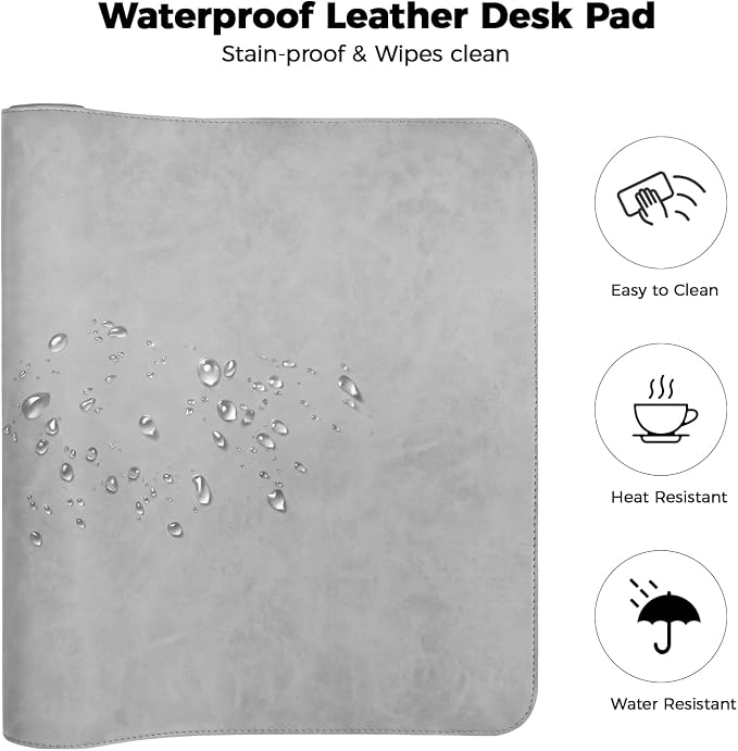 CHEERYGOO Faux Leather Desk Mat - Waterproof Mouse Pad, Non-Slip PU Leather Blotter, Writing Surface for Office and Home 47"x17" XXL Light Grey