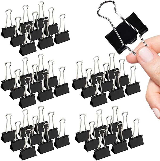Medium Binder Clips, 144 Pack, 1-1/4 Inch, Standard 32mm, Black, Capacity 0.6 Inch, 1.25 Inch Medium Clips, Fold Clamp, Office Supplies