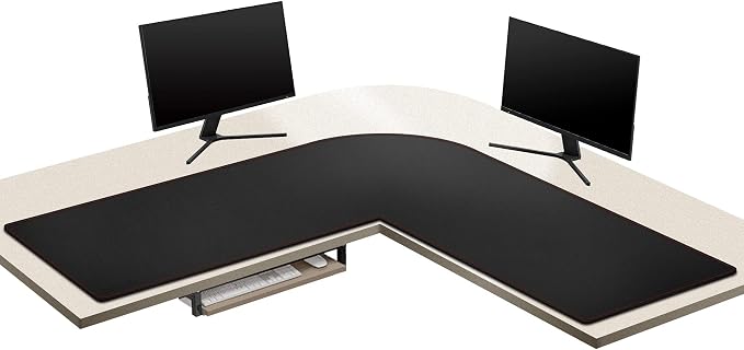 ZORESYN L-Shaped Gaming Desk Mat Mouse pad, Computer Corner Desk Pad, 55" Home Office Writing Desk Pad Protector, Large Waterproof PU Leather Corner Mousepad - Black, (140+137) x40cm
