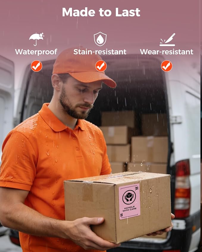 MUNBYN 4x3 Thermal Labels, 500 Sheets/1 Roll, Pink | Strong Adhesive & Perforated, Non BPA&BPS for Small Business, Shipping, Bakery, Clothing