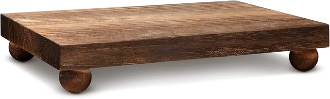 Amyhill Wood Pedestal Stand Kitchen Soap Tray Farmhouse Wooden Riser Stand for Kitchen Bathroom Counter Table Decor Plant Vases Display(Classic,Dark Brown,9 x 6 Inch)