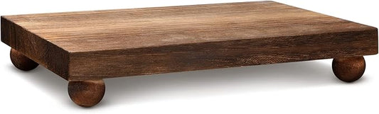 Amyhill Wood Pedestal Stand Kitchen Soap Tray Farmhouse Wooden Riser Stand for Kitchen Bathroom Counter Table Decor Plant Vases Display(Classic,Dark Brown,9 x 6 Inch)