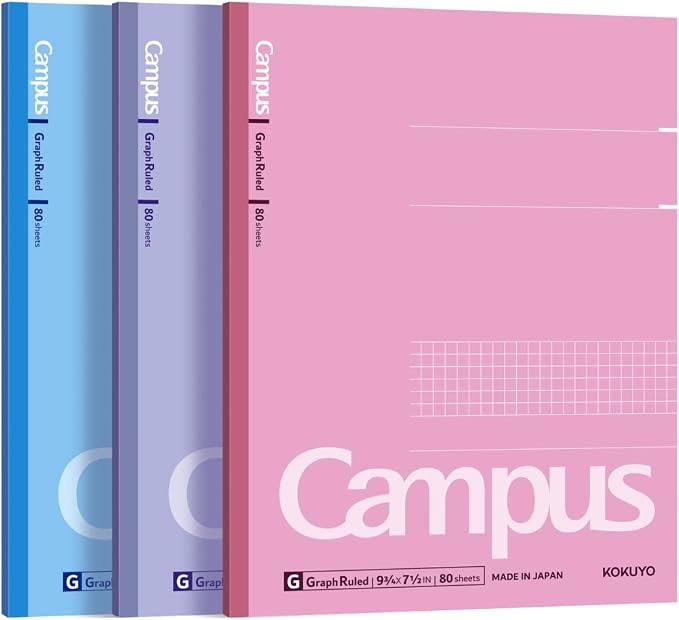 KOKUYO Composition Notebooks, 3 Pack Campus 9-3/4" x 7-1/2" Comp Book with Graph Paper 5x5, 80 Sheets, Pink Blue Lavender Journal Notebook for School Work Study Note Taking (WSG-NO-308CG3×3)
