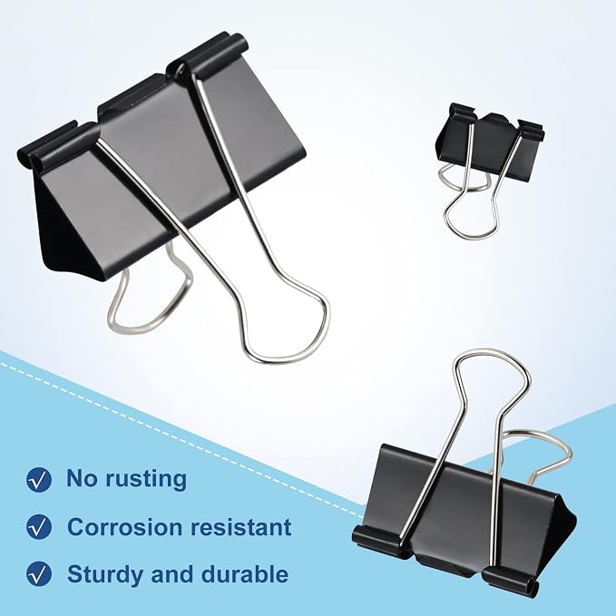 208 PCS Binder Clips Paper Clamps Assorted Sizes Black Metal Bulk Clip | Paper Binder Clip, Black Binding Paperwork Clamp, School Teachers Office Supplies